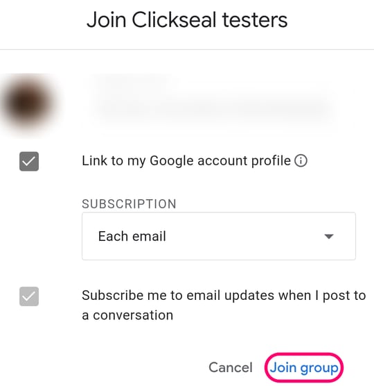 The Join group form, with Join group at the bottom right