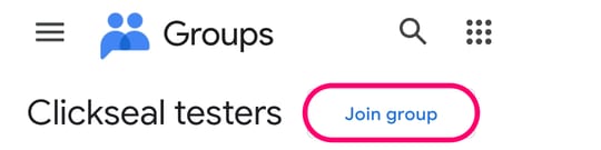The Clickseal testers group with the Join group button