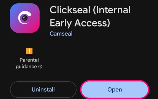 Clickseal on Google Play with the Install or Open button